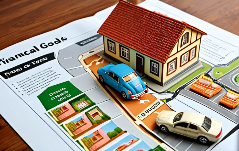 **

"Financial goals concept: A clear roadmap pointing to a prosperous future, including images of a car, a house, and a happy elderly couple. Visualize SMART goals like saving money, and prioritize a comfortable retirement."

**