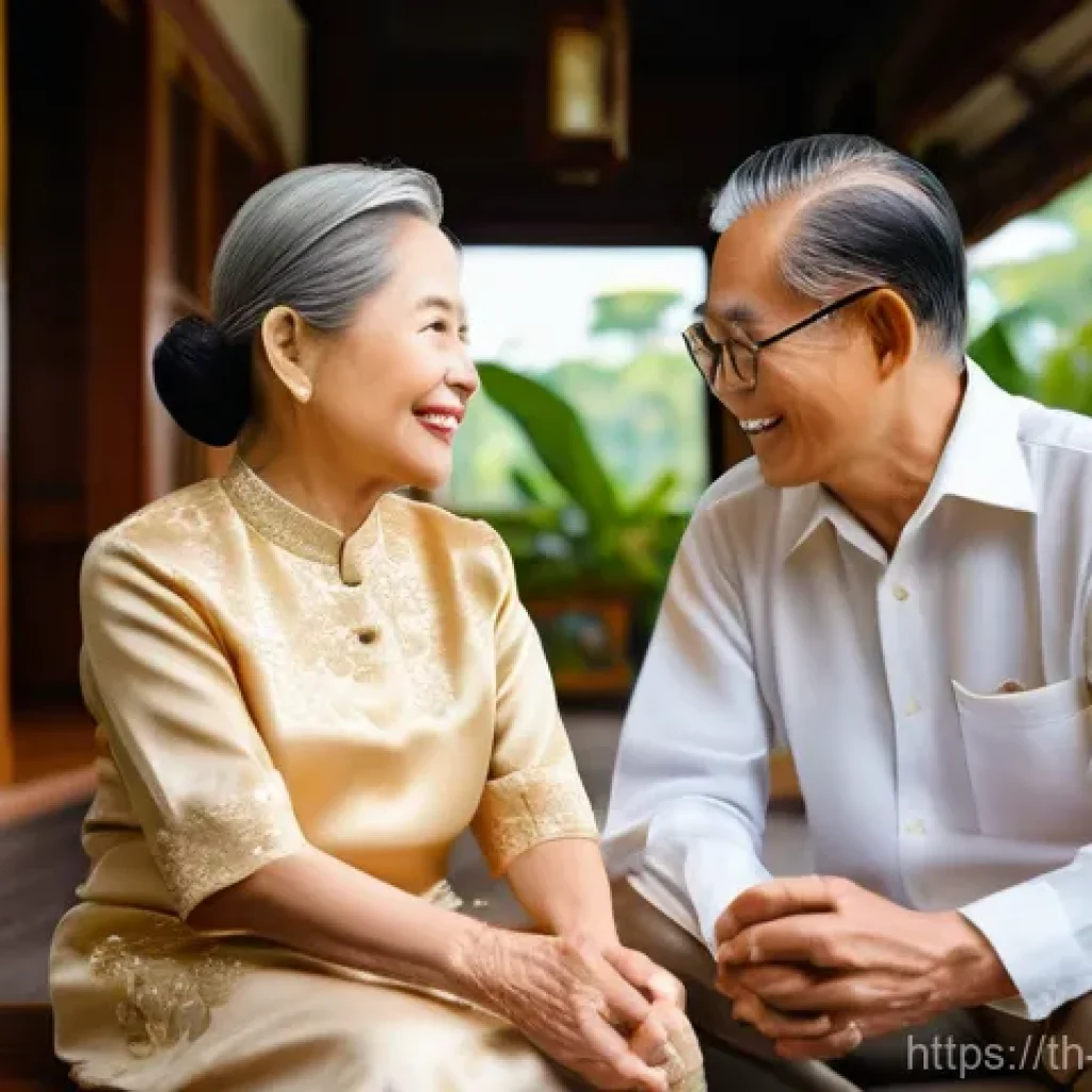 자산배분에 대한 글로벌 사례 연구 - **Prompt:** "A highly detailed, realistic image of a serene and elegant older Thai couple, in their ...
