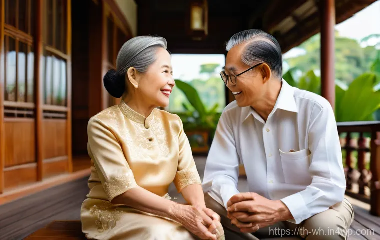 자산배분에 대한 글로벌 사례 연구 - **Prompt:** "A highly detailed, realistic image of a serene and elegant older Thai couple, in their ...